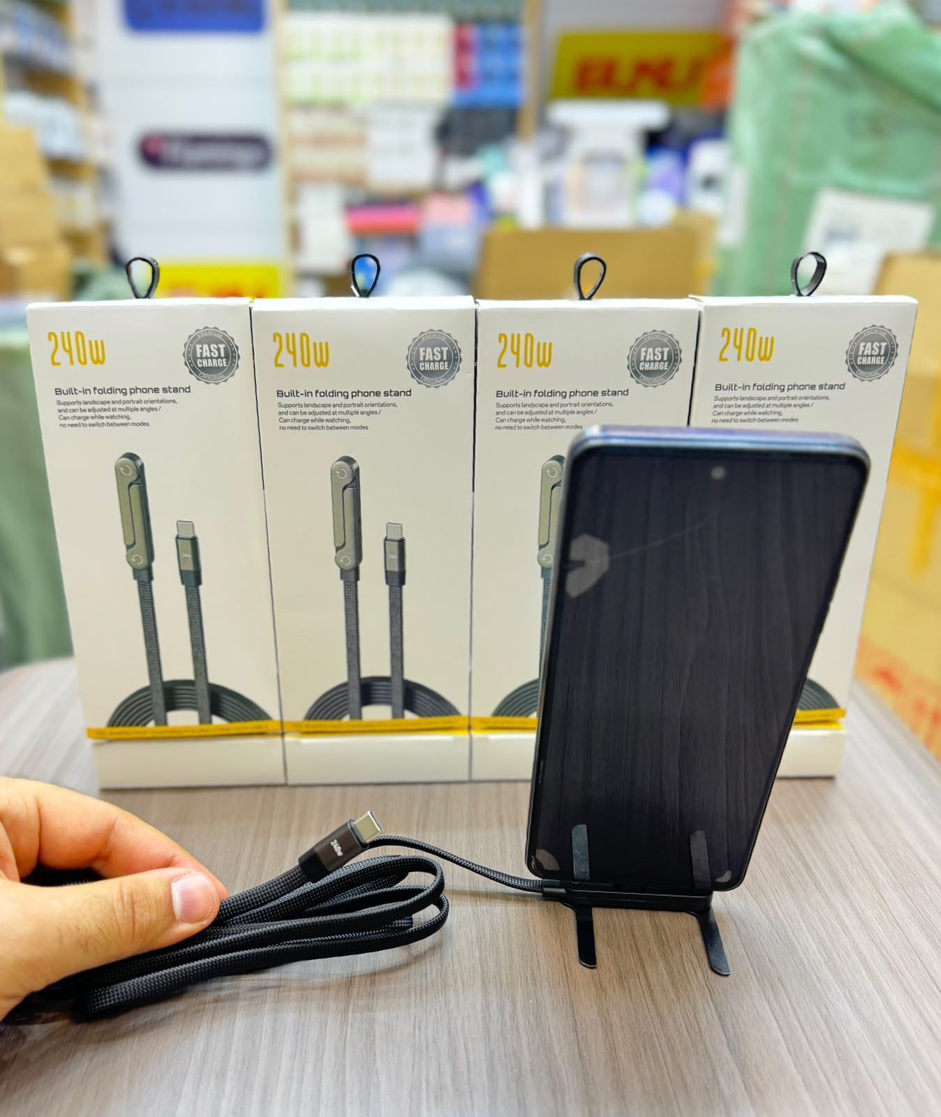 کابل شارژ سریع 240 وات با پایه نگهدارنده موبایل